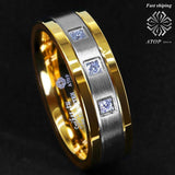 Silver Tungsten Ring 18K Gold Brushed Diamonds Ring - ringsuniverse