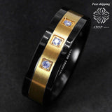8mm Black Tungsten Ring Brushed 18K Gold Diamonds ATOP-LUXURY Men's Wedding Band - ringsuniverse