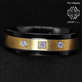 8mm Black Tungsten Ring Brushed 18K Gold Diamonds ATOP-LUXURY Men's Wedding Band - ringsuniverse