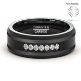 Black Tungsten Carbide Ring Inlay Wedding Ring - ringsuniverse