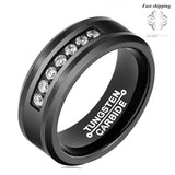 Black Tungsten Carbide Ring Inlay Wedding Ring - ringsuniverse