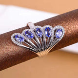 Popular Design, Fan Shape, Natural Tanzanite Ring - ringsuniverse