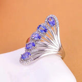 Popular Design, Fan Shape, Natural Tanzanite Ring - ringsuniverse