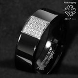 Trendy Black Tungsten Silver Inlay 36 Diamonds Ring - ringsuniverse