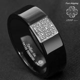 Trendy Black Tungsten Silver Inlay 36 Diamonds Ring - ringsuniverse