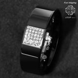 Trendy Black Tungsten Silver Inlay 36 Diamonds Ring - ringsuniverse